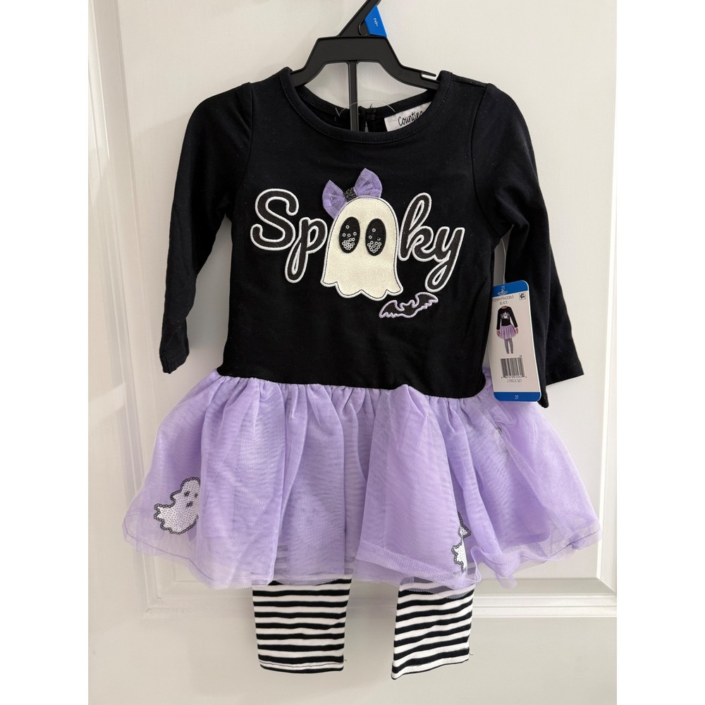 Counting Daisies Girls 2T Halloween Spooky Ghost Tutu Dress & Leggings Set Black